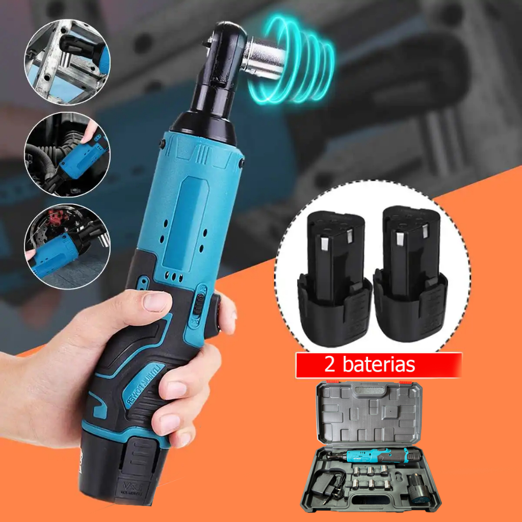 Chave Catraca À Bateria 12v Bivolt Com Soquetes + 2 Baterias