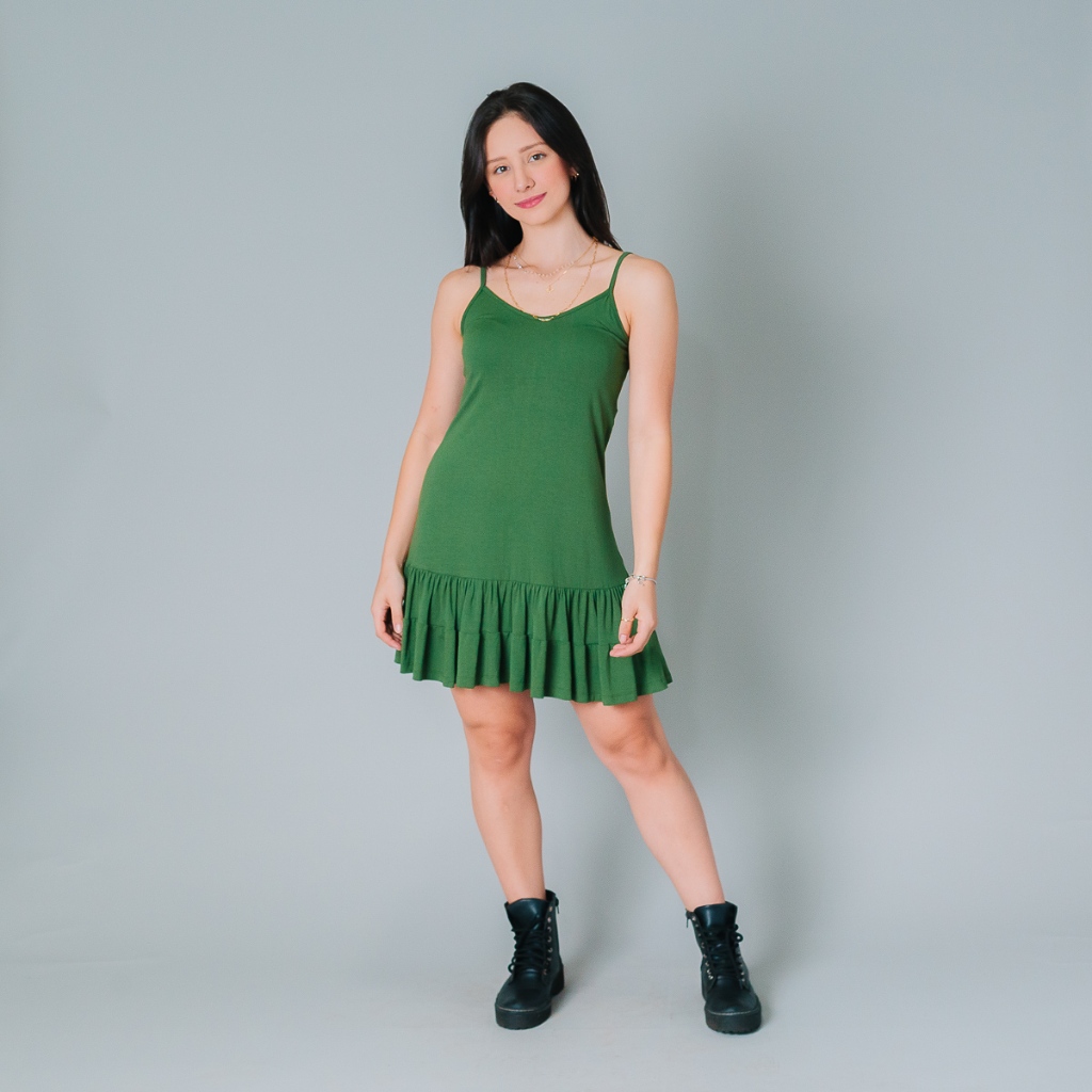 Vestido moda verão alcinha com babado na barra Shopee Brasil