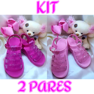 Kit 2 Pares de Sandálias Glitter Estilosa Lupita Infantil Menina Birken Blogueirinha Papete Percata