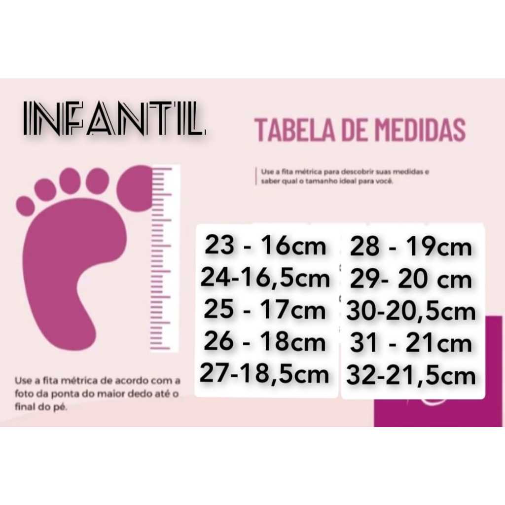 Tabela Sandalia Infantil Tamanho 18 Numeração Tenis Infantil