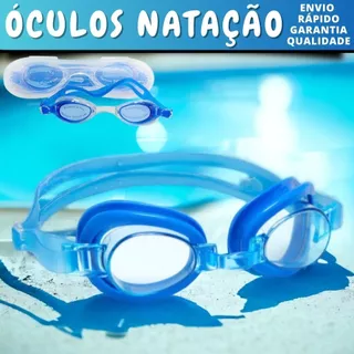 Óculos Natação Infantil Kit Com Estojo e Lente Anti Embaçamento Azul Praia e Piscina
