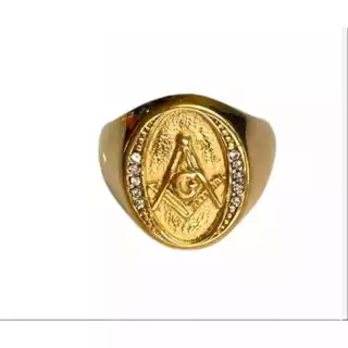 Anel Dourado Maçonaria Oval Strass - aço inox