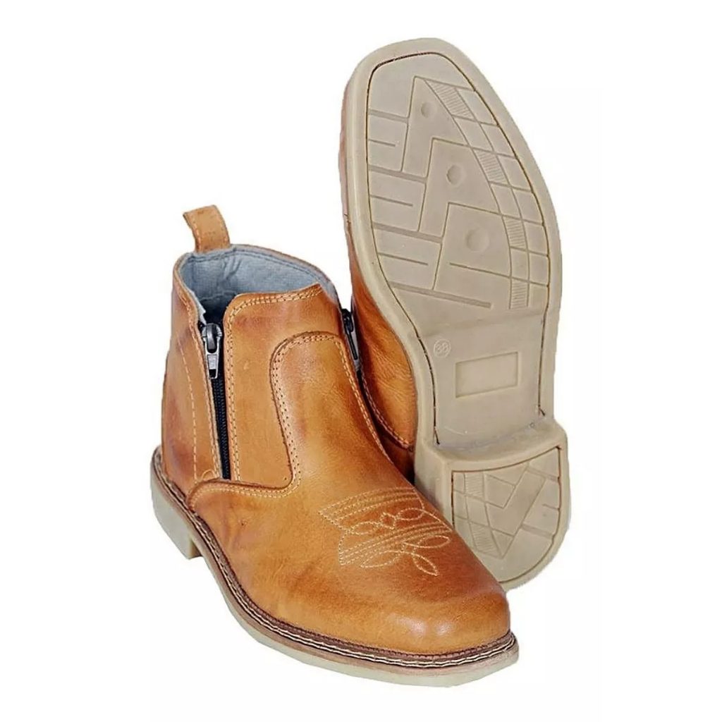 Bota botina butina masculina em couro solado costurado rodeio super ...