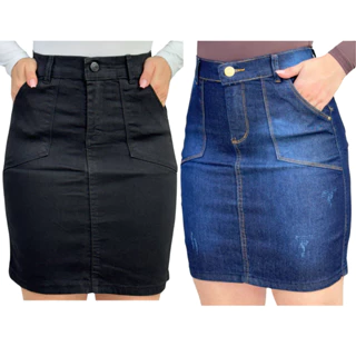 2 Saias Secretária Casual Trabalho Jeans Femininas Empina Bumbum