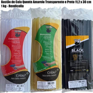 Bastão de Cola Quente Amarelo Transparente e Preto 11,2mm x 30 cm - 1 kg / 500 g - Rendicolla