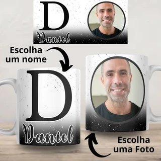 Caneca Personalizada Masculina Degradê com Sua foto e Inicial Xícara Dia dos Pais Presente Lembrança Promoção