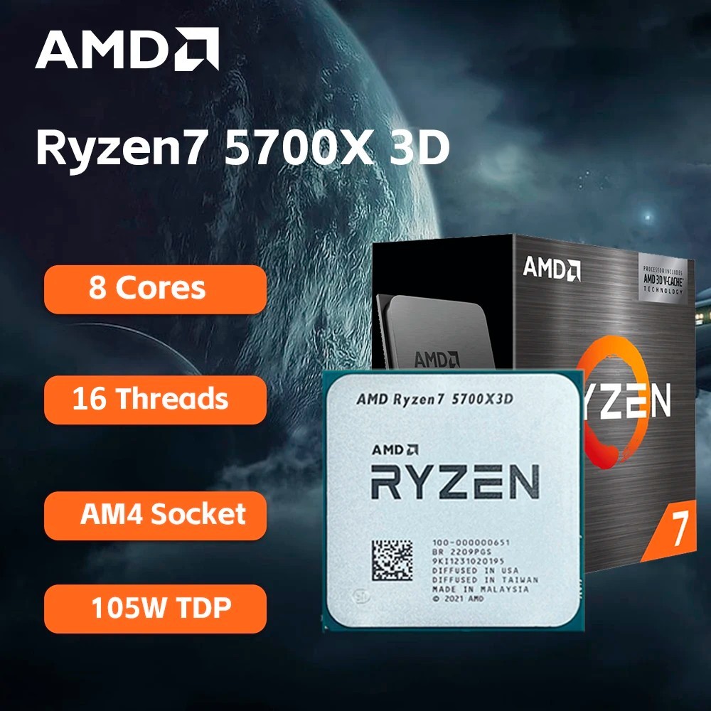 Processador AMD Ryzen 7 5700X3D, 3.0 GHz, (4.1GHz Max Turbo), Cachê 4MB, 8 Núcleos, 16 Threads, AM4, Sem Cooler - 100-100001503WOF