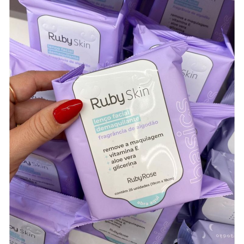 LENÇO FACIAL DEMAQUILANTE -FRAGRÂNCIA DE ALGODÃO - RUBY ROSE SKIN