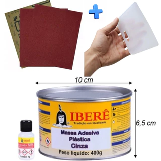 Massa Plástica Ibere Cinza 400g com Catalizador E brinde 1 Aplicador Para Massa + 1 Lixa Produto Original