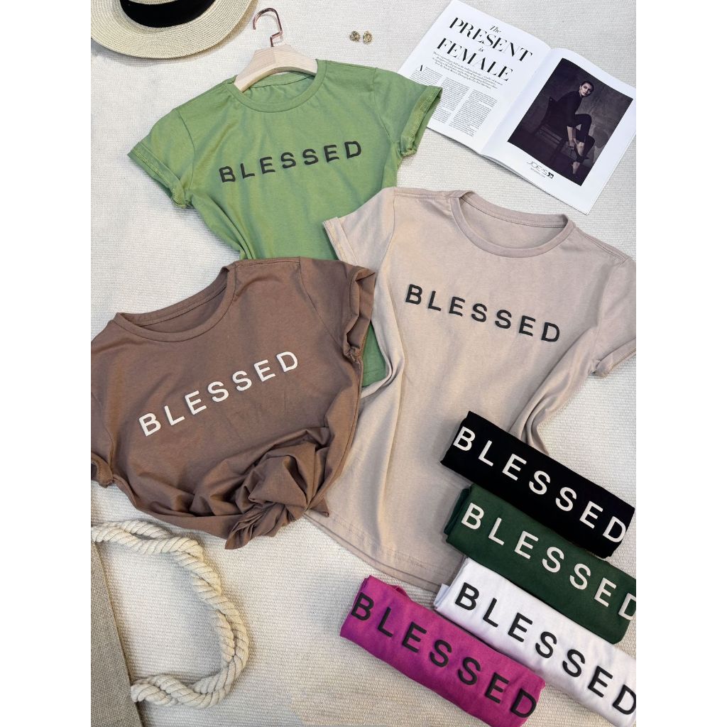 camiseta tshirt feminina manga curta algodão 100 % Gola careca sempre com estampa BLESSED