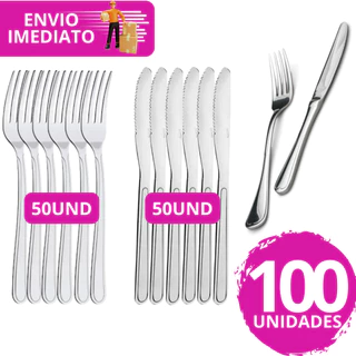 Kit 100 Talheres Garfos e Facas 100% Em Aço Inox Premium Alta qualidade Para Restaurantes