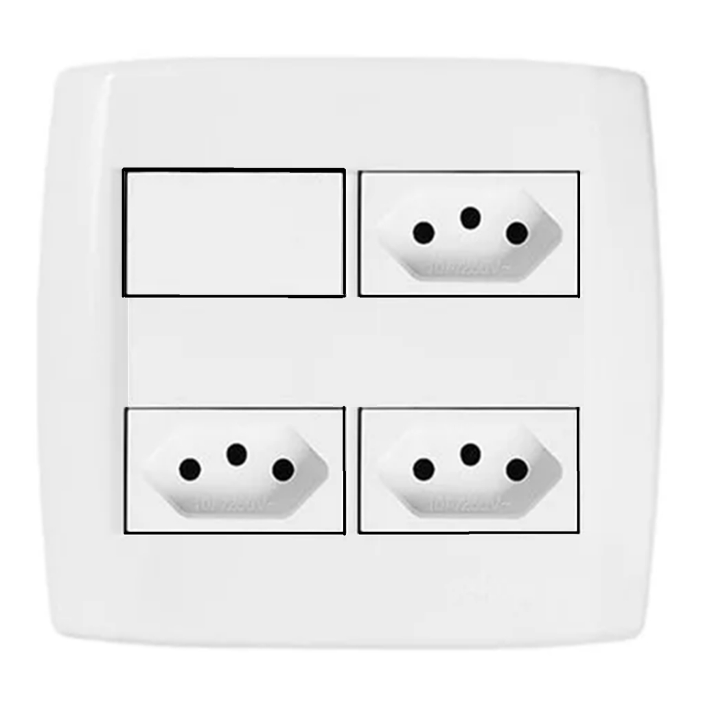 Interruptor 4x4 com 1 Interruptor e 3 Tomadas Modular Pluzie Pluzi