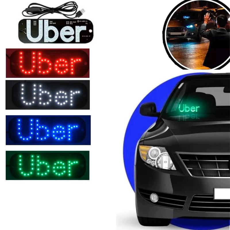 Carro Uber LED, Interface USB, Interruptor de luz para noite fácil, Localização do passageiro com ventosas