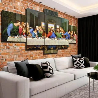 Quadro Decorativo Mosaico 5 Peças Para Quarto Sala Mesa Santa Ceia Promoção Pronta Entrega