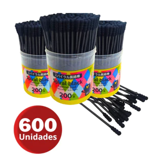 Cotonete Preto Importado 600 Hastes Flexíveis Espiral Higienização Detalhada Algodão não desmancha
