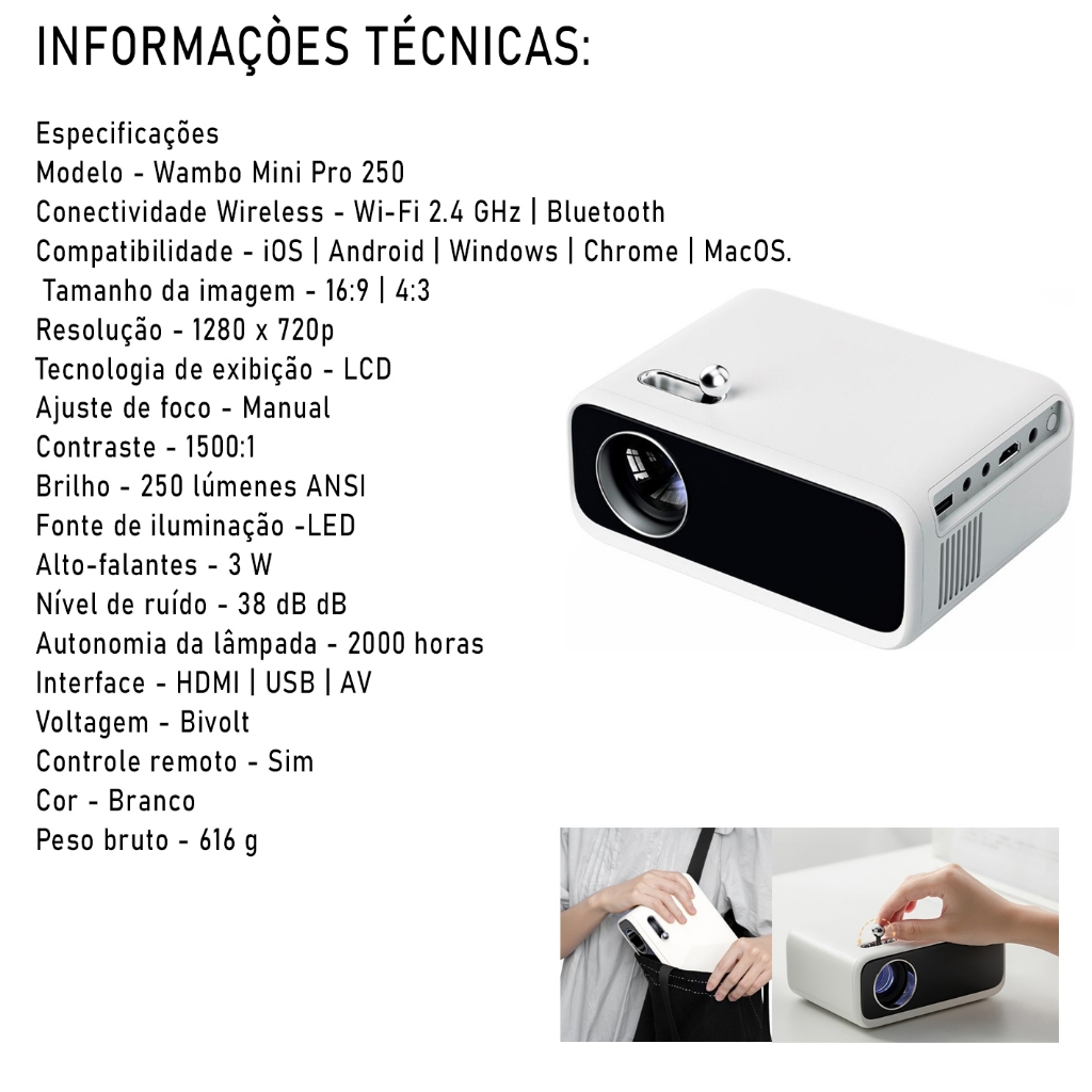 MINI PROJETOR portátil Mini Pro 250 Lumens Com Hdmi Usb Bivolt