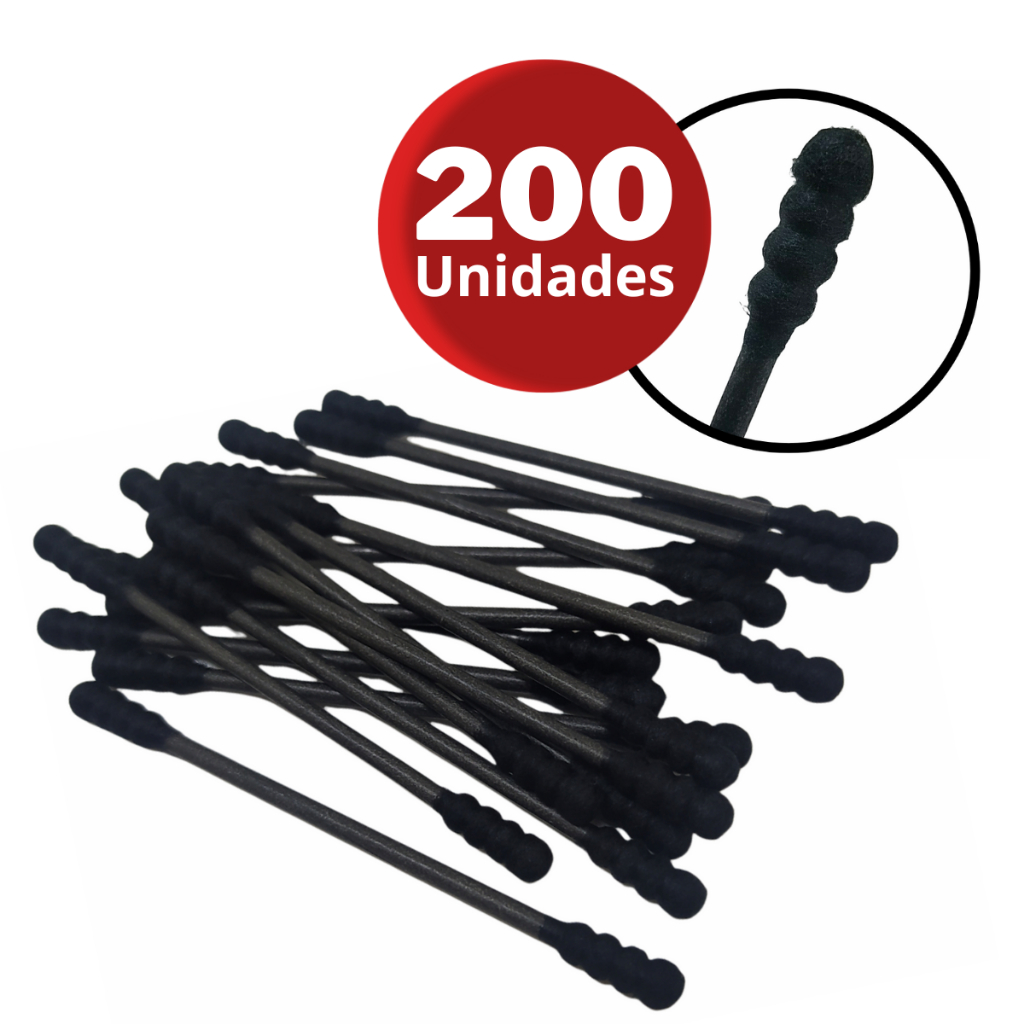 Cotonete Preto 200 Hastes Flexíveis Espiral Higienização Detalhada Maquiagem Algodão (NÃO DESMANCHA)