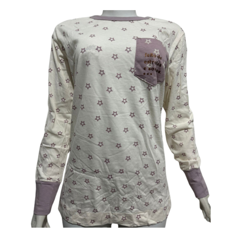 BLUSA MANGA LONGA PIJAMA DE ALTA QUALIDADE FEMININO