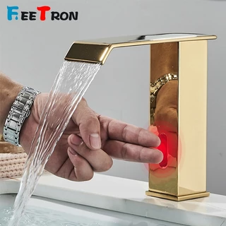 Sensor Torneira Banheiro Dourada Torneira Cascata Automática Torneira Lavabo