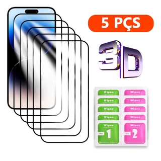 Kit 5 Película 3D Vidro Temperado Para Todos iPhone 15 14 13 12 11 Mini Plus Pro Max X XR XS MAX 6 7 8 Plus