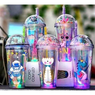 Copo luxo 500ml Acrílico com canudo e luz de led Colorido fofo