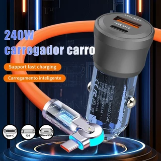 Carregador De Carro Tipo C USB A Boca Dupla Carregador Rápido Vem Com Cabo De Carregamento