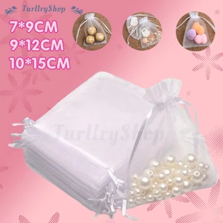 Kit 50/100 Un Saco Saquinho Organza Tule Saquinho 7x9 9x12 10x15 Branco Festa Casamento Saco Para Lembrancinhas Decoração Presente Aniversário Chá de bebê