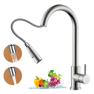 Torneira Extraível, Torneira de Cozinha, Torneira Monocomando Giratória Flexível de 360°,Escovada