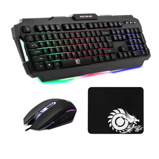 Kit Teclado Semi Mecânico e Mouse Óptico Gamer com Led RGB