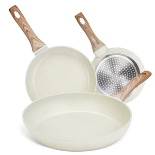 Frigideiras de 3PCS com Revestimento Antiaderente, Adequada para Todos os Fogões (20,24,28 cm)Branco