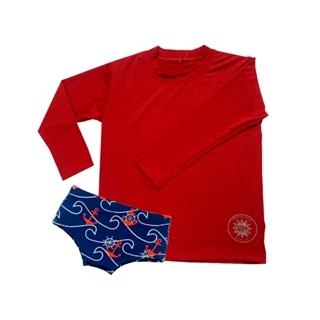 Camisa de proteção solar 50 vermelho + sunga infantil/juvenil
