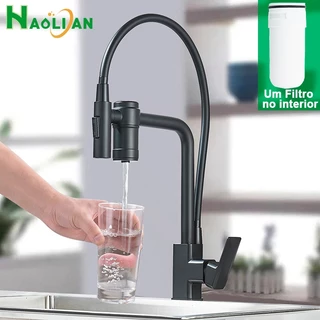 Torneira Cozinha Com Filtro Gourmet Metal Água Quente E Fria + Água Filtrada Flexível