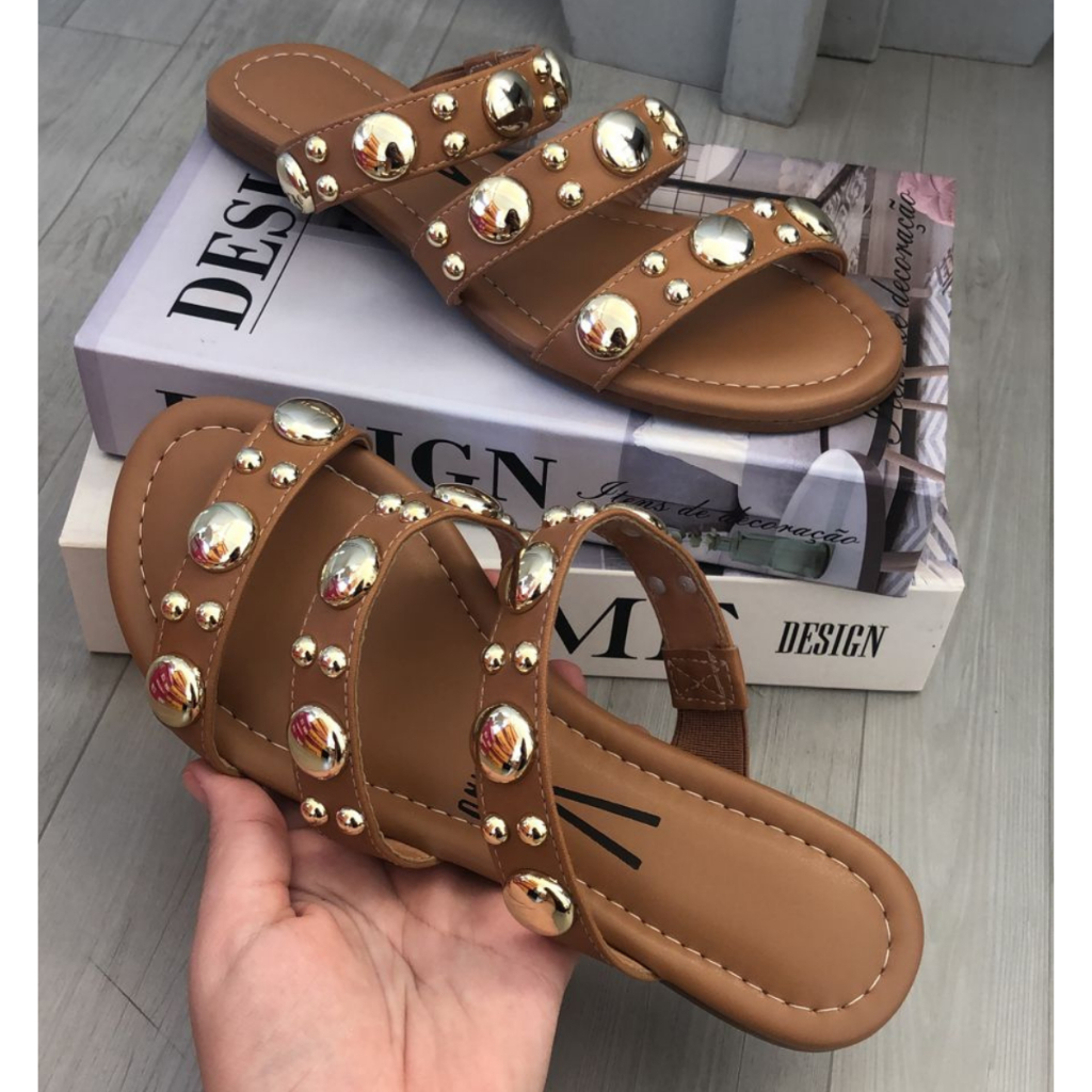 Sandália Rasteira Vizzano Chinelo Slide Feminino Spike Novo