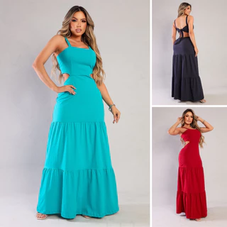 Vestido Longo Alcinha Abertura Nas Costas Moda Blogueira Tendencia