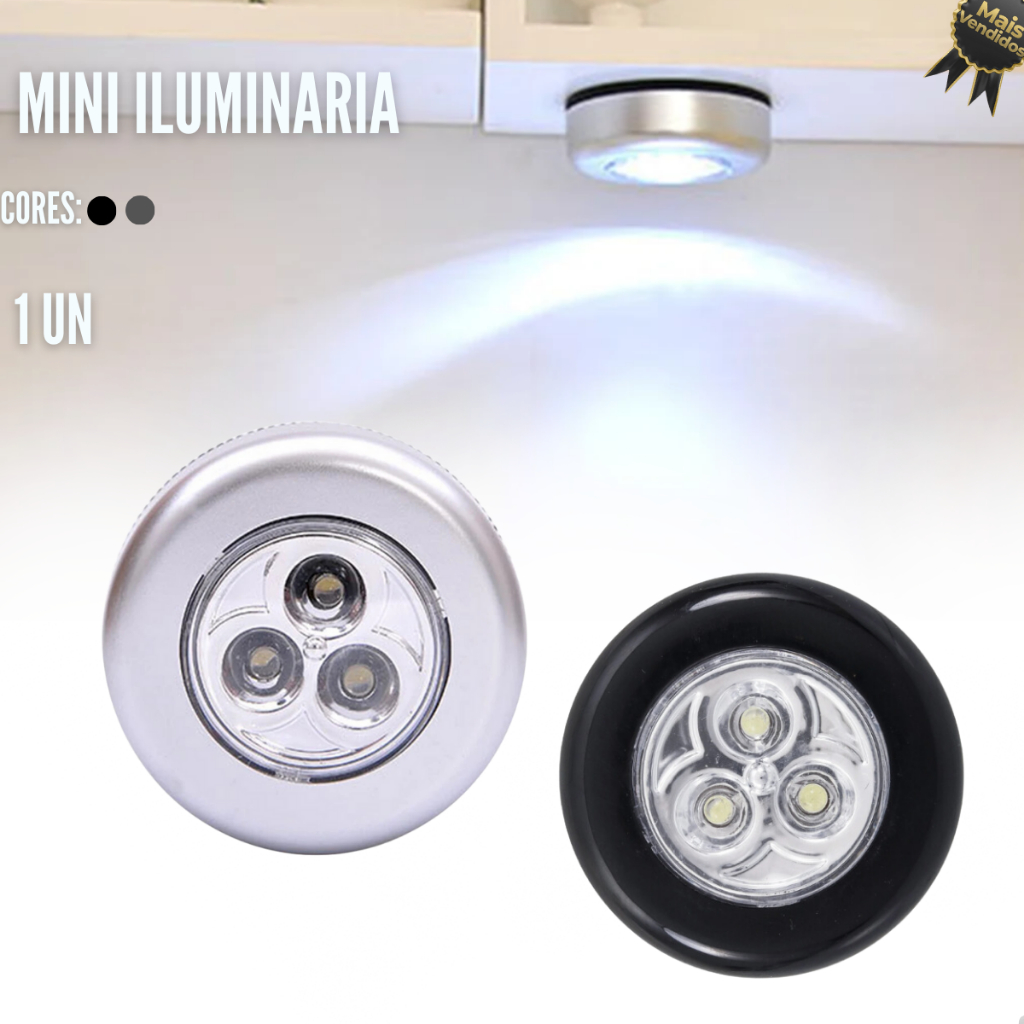 MIni Luminaria Redonda Led Luz Forte Desliga e Liga Toque Fixação ...