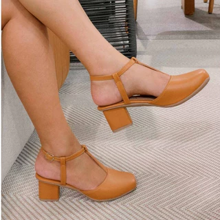 Scarpin Slingback Mary Jane Boneca Salto Baixo Quadrado Super Elegante Macerata