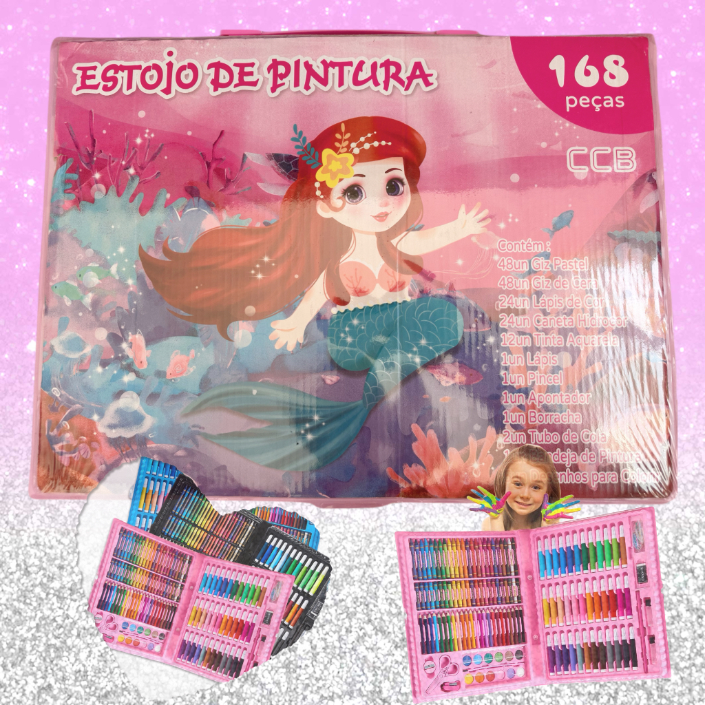 Estojo de Pintura Infantil com 168 Peças - Maleta de Pintura
