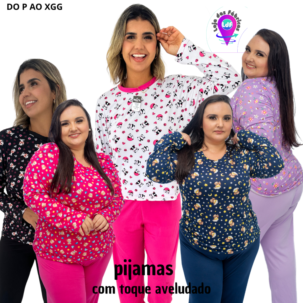 Kit com 3 Pijamas de Frio adulto Suede Feminino Longo Inverno Estampado Blogueira Calça e Blusa