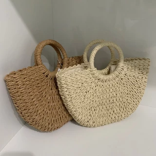 Bolsa de Praia Meia Lua Média Feminina Palha Sintética Com Alça de Mão CHANGTAI-11