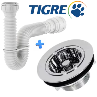 Sifão Sanfonado Ajustavél Tigre + Válvula Pia Cozinha Americana Abs PVC Cromado Cifao Válvula 1.1/2''