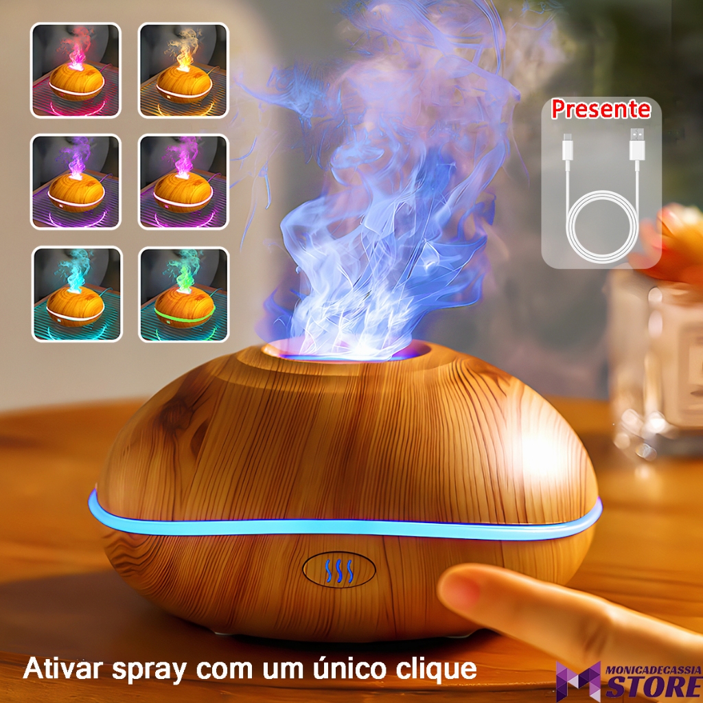Difusor Umidificador Aromatizador De Ambiente De Chama De Fogo 200ml Ultrassonico Madeira Sem Filtro Com Led Difusor De Óleo Essencial Máquina De Aromaterapia Para Casa KF8811