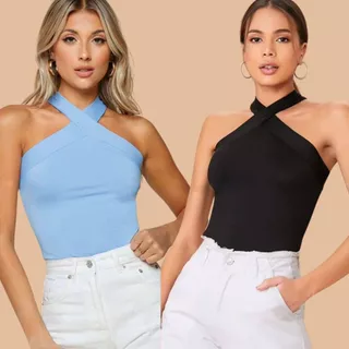 Blusa Feminina Elegante Alça Cruzada Suplex Premium Regata