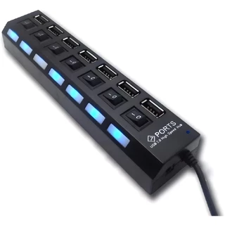 Hub USB 2.0 H'maston 7 Portas com LED e Interruptores Individuais