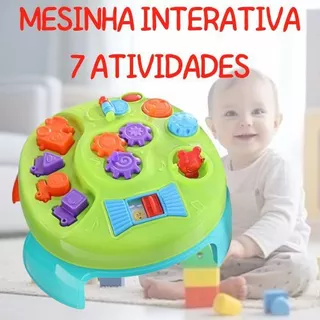 Mesinha didática colorida e interativa com 7 atividades mesa educativa bebê infantil