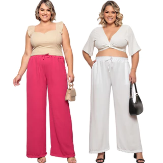 Kit 2 Calça Feminina Plus Size Pantalona de Amarrar