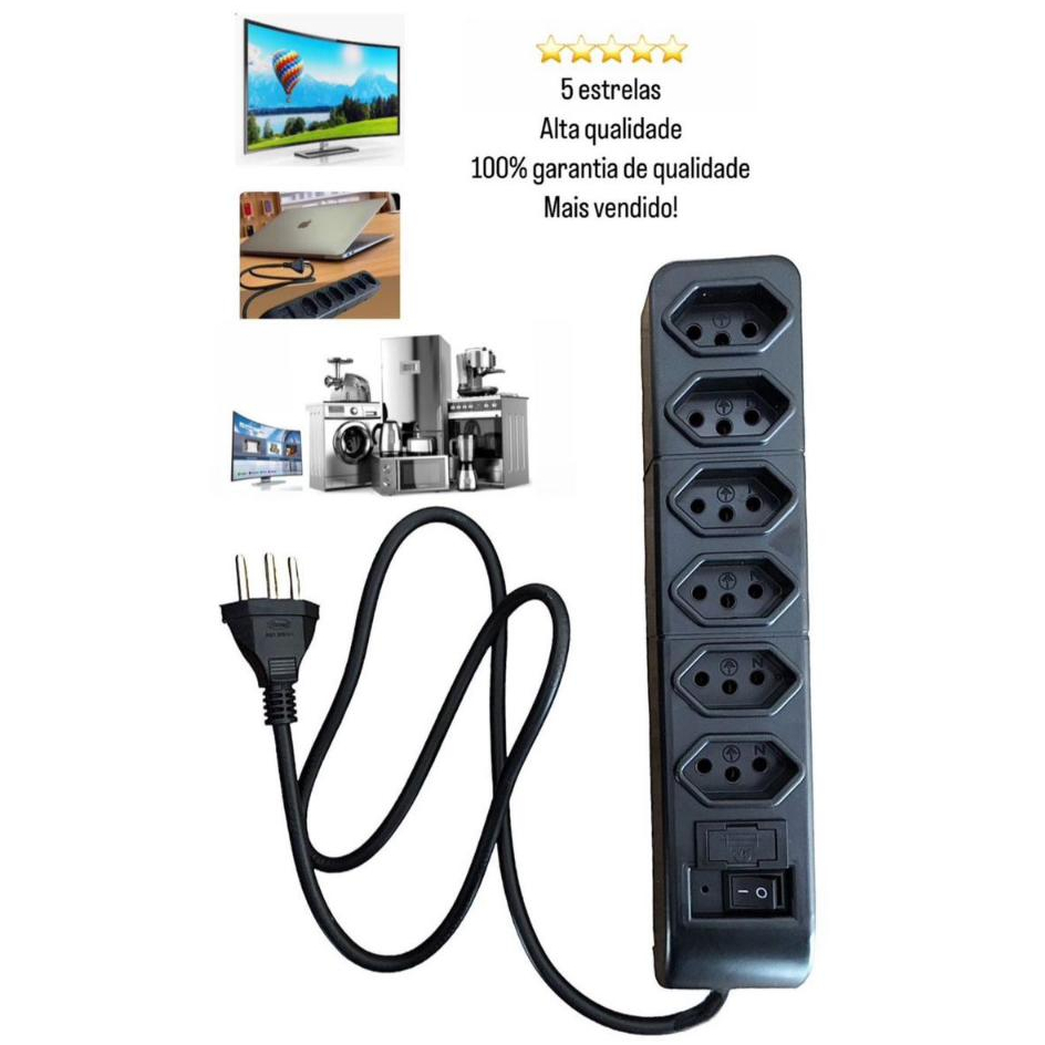 Régua Extensão Elétrica 6 Tomada Filtro Linha Bivolt