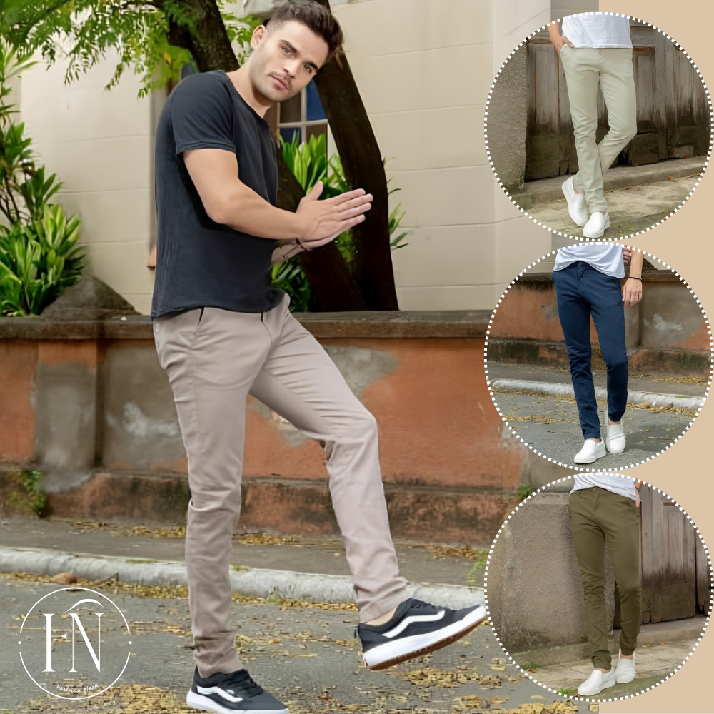 Calça Chino Masculina Slim Sarja Bolso faca Esporte fino - Vizzy 9455