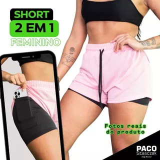 Short 2 em 1 Feminino Dryfit Bermuda Dupla Para Treino Academia Caminhada e Outros Esportes