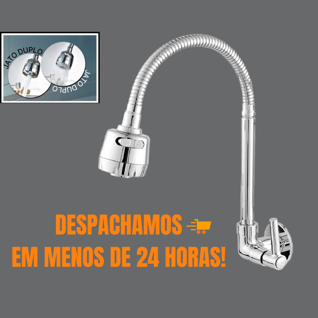 Torneira de Cozinha Gourmet Parede Inox Metal Alta Qualidade