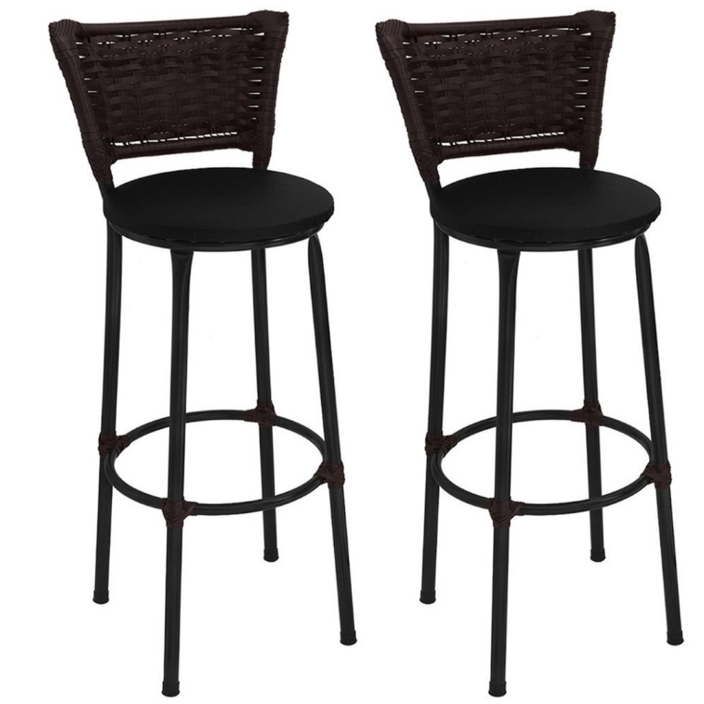 Kit 2 Banqueta Alta Bistrô Junco Tubo Preto Com Encosto - Preço De Fábrica